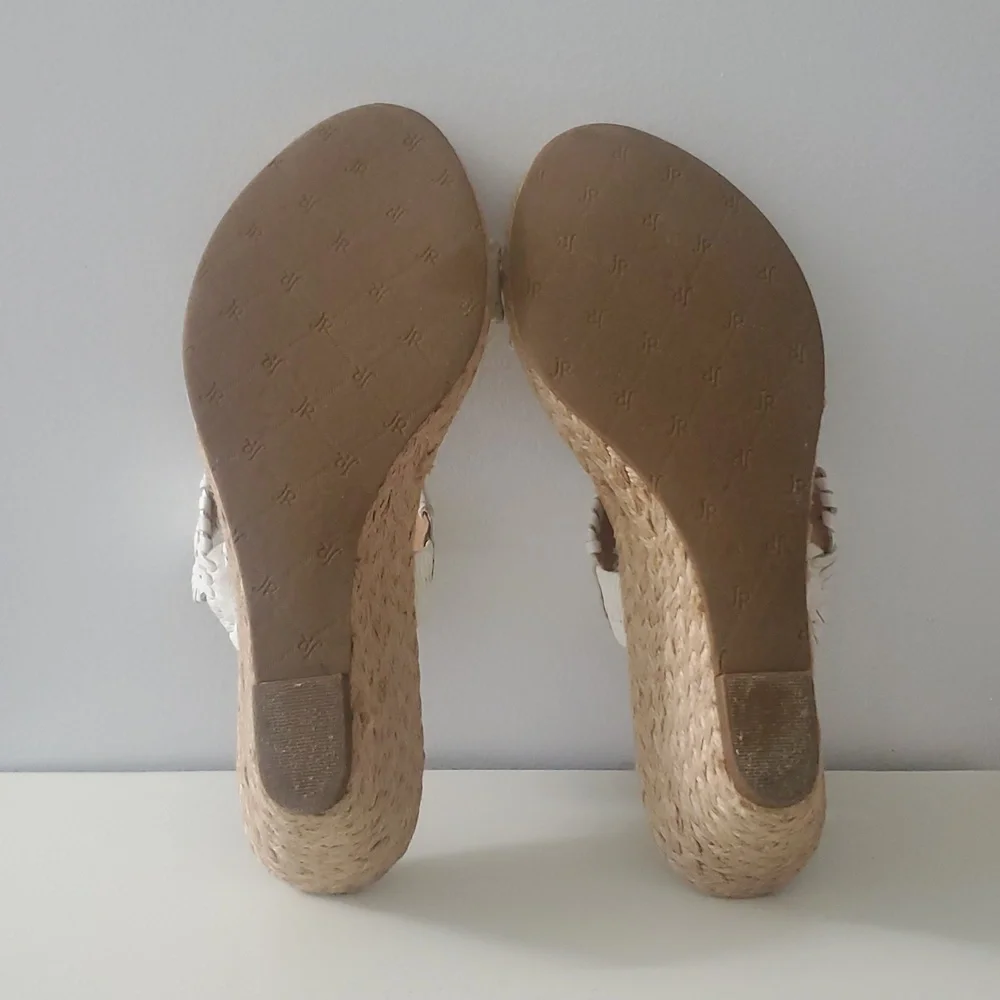 Jack Rogers Shelby Whipstitch White Leather Wedge Sandals with Espadrille 8.5 - Picture 8 of 14